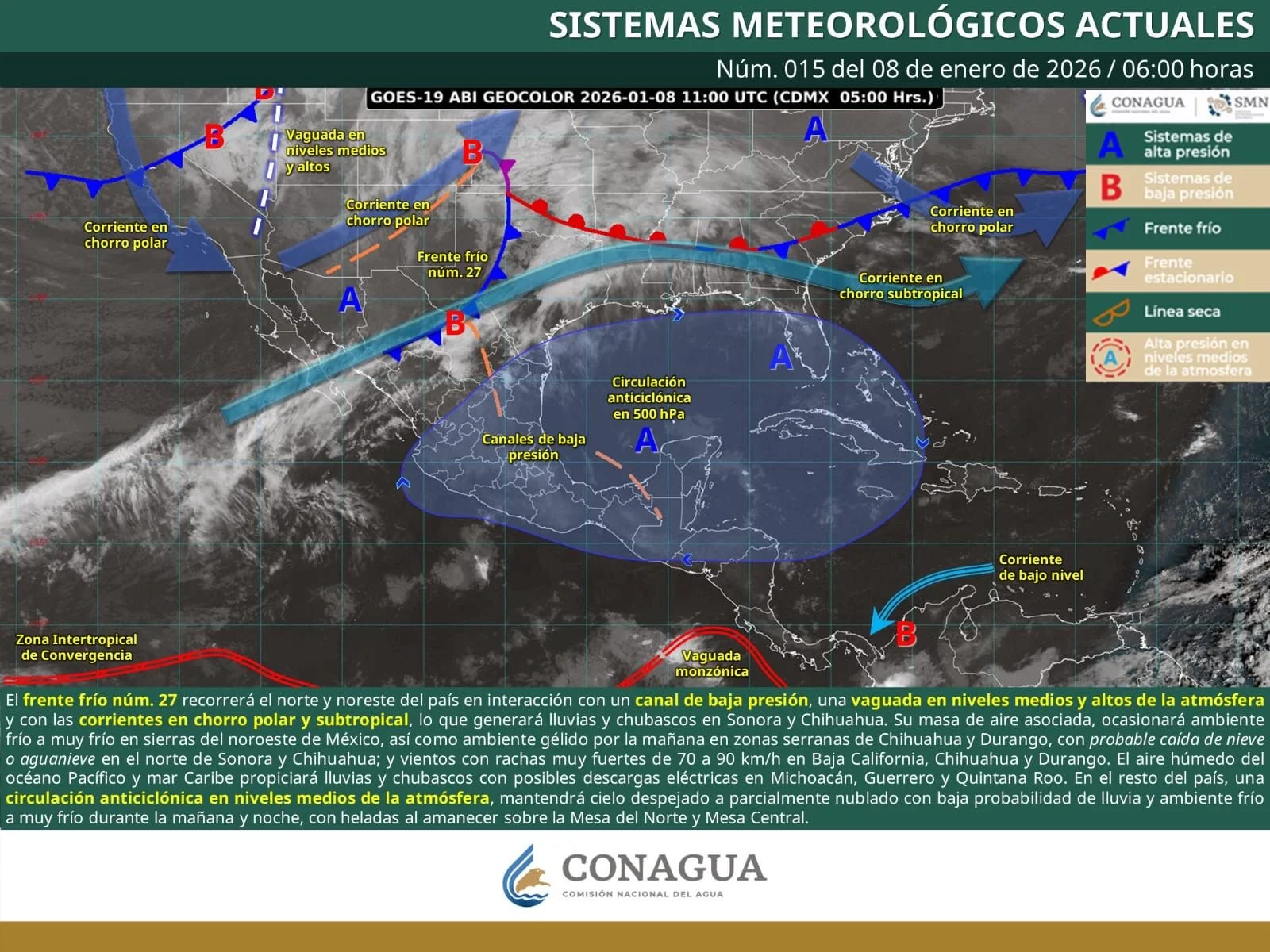 Frente frío 27 impacta Coahuila con drástico descenso térmico, fuertes vientos y posible caída de nieve o aguanieve este fin de semana.