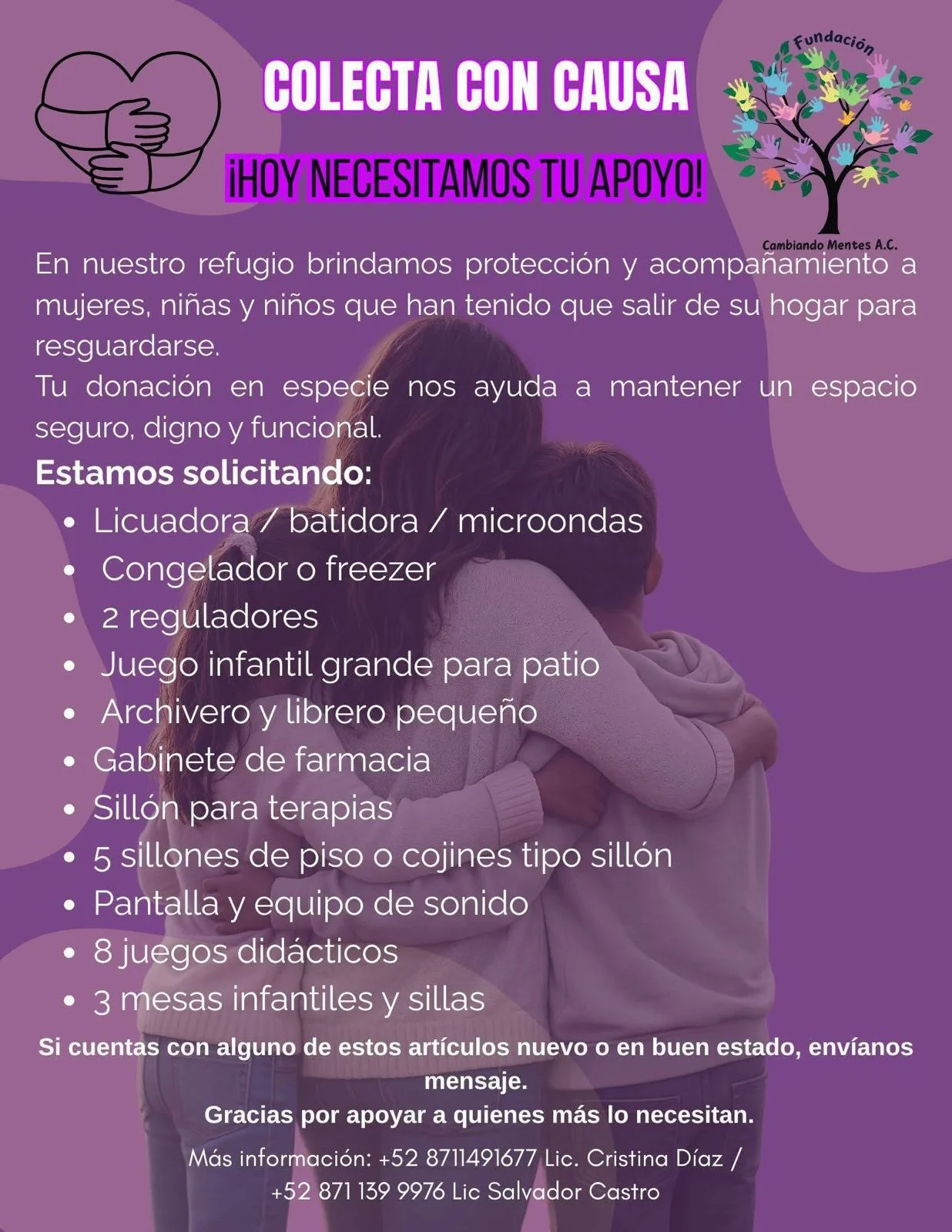 Fundación en Torreón solicita donaciones para equipar su refugio temporal y apoyar a mujeres y menores víctimas de violencia.