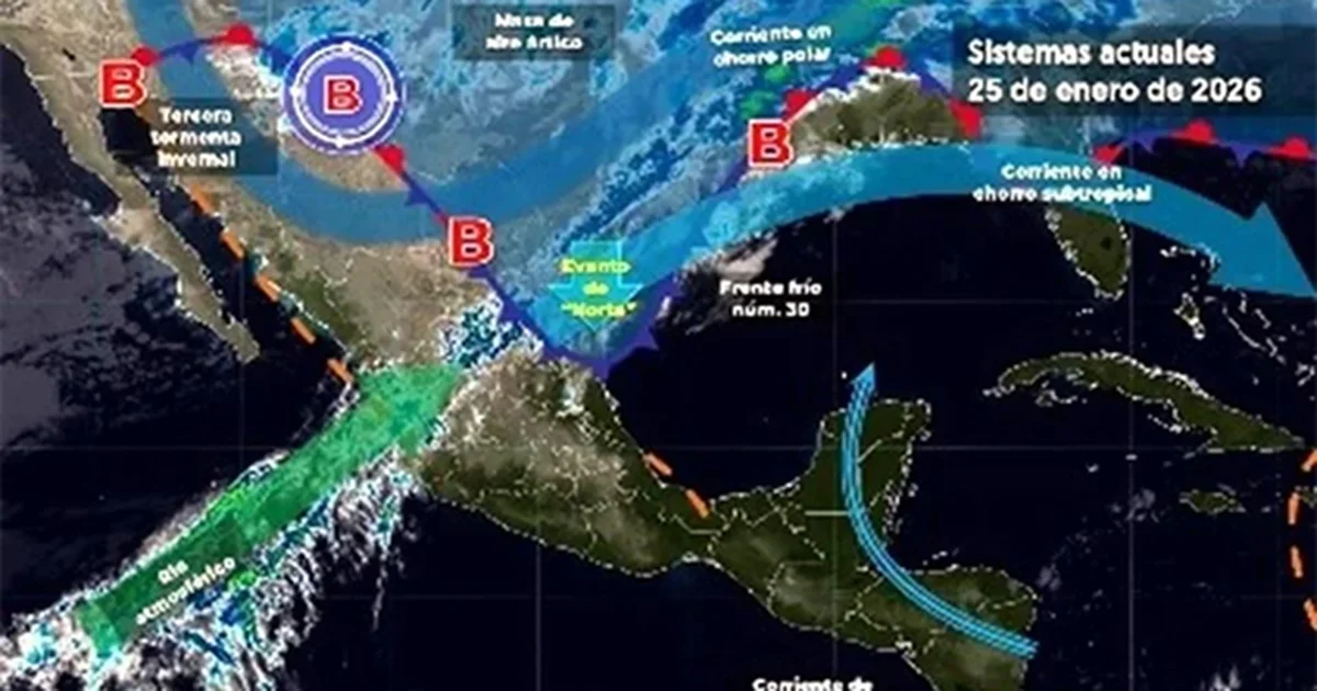 La tercera tormenta invernal se desplazará sobre el noroeste de México, mientras que el frente frío número 30 recorrerá el norte y noreste del País