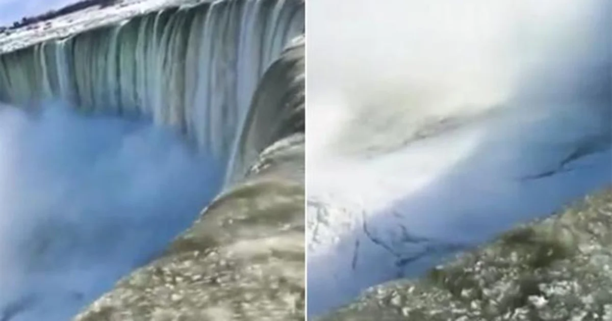 Las famosas cataratas terminaron por quedar parcialmente congeladas al igual que el agua del río.