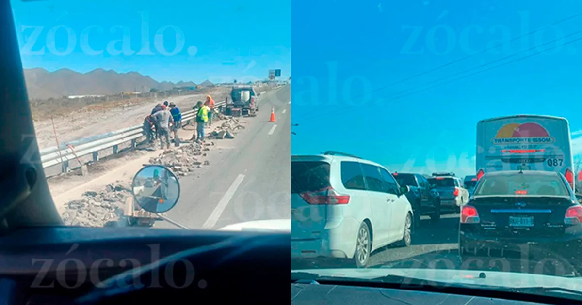 Tráfico pesado en carretera Saltillo-Monterrey por obras
