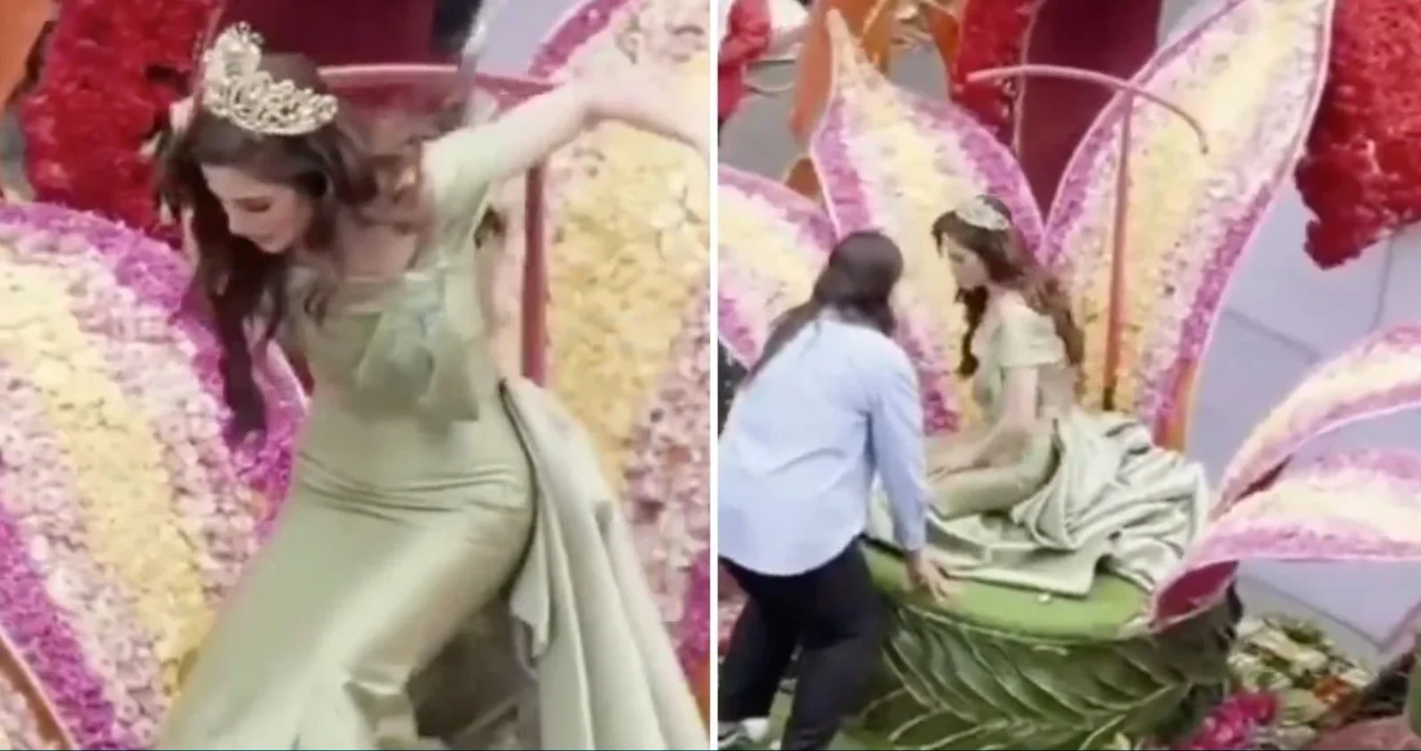 Se desvanece Fátima Bosch durante el desfile de la Fiesta de la Fruta y de las Flores en Ecuador