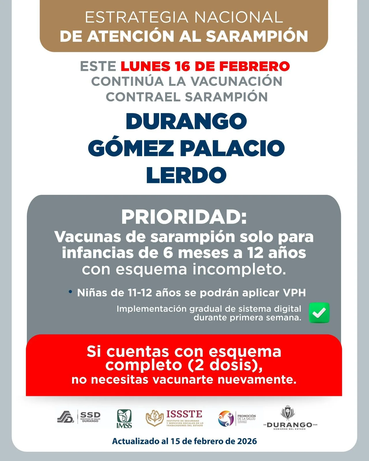 Mantienen la vacunación contra el sarampión en la Laguna de Durango.