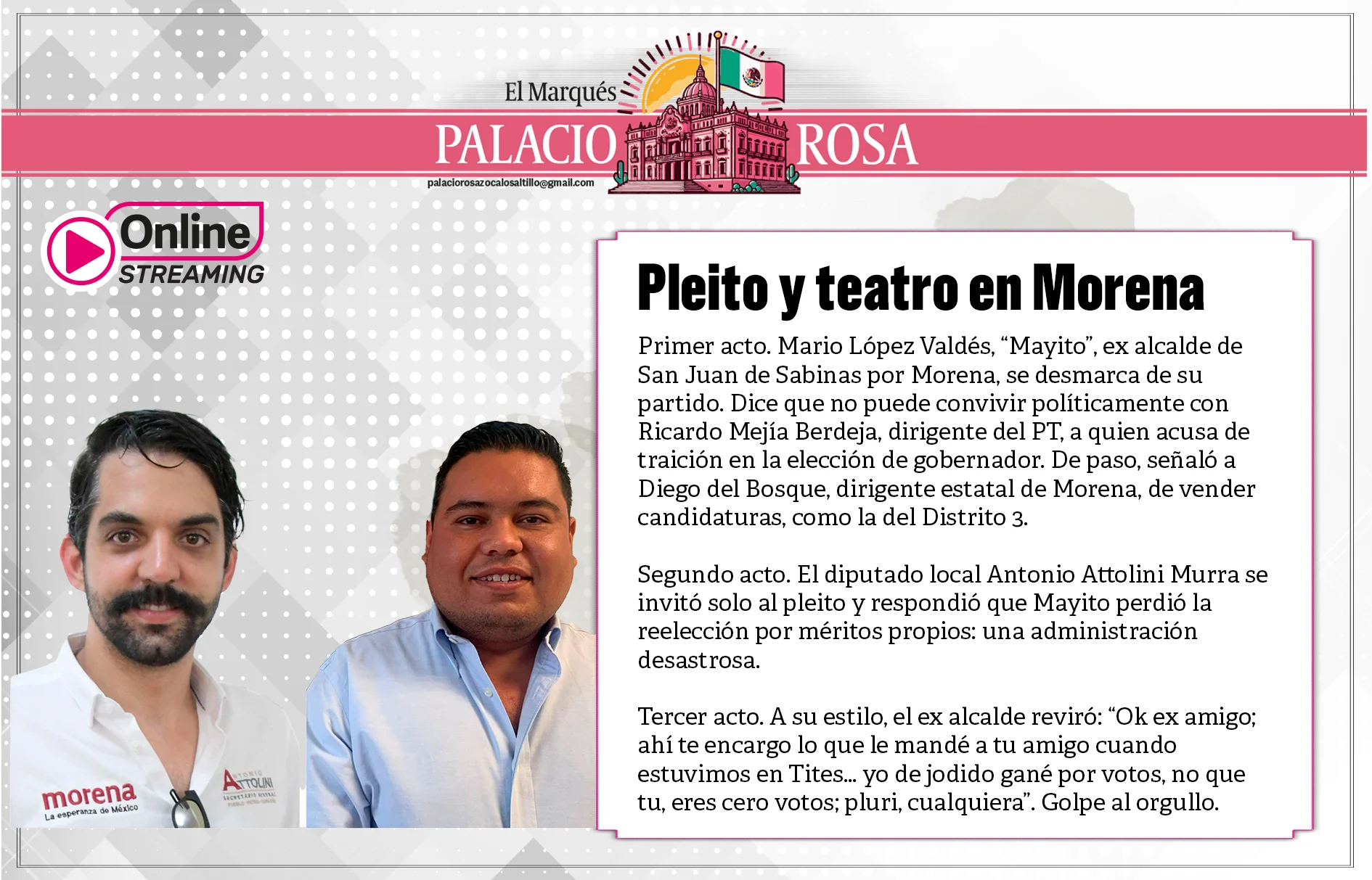 Mario López Valdés, “Mayito”, ex alcalde de San Juan de Sabinas por Morena, se desmarca de su partido