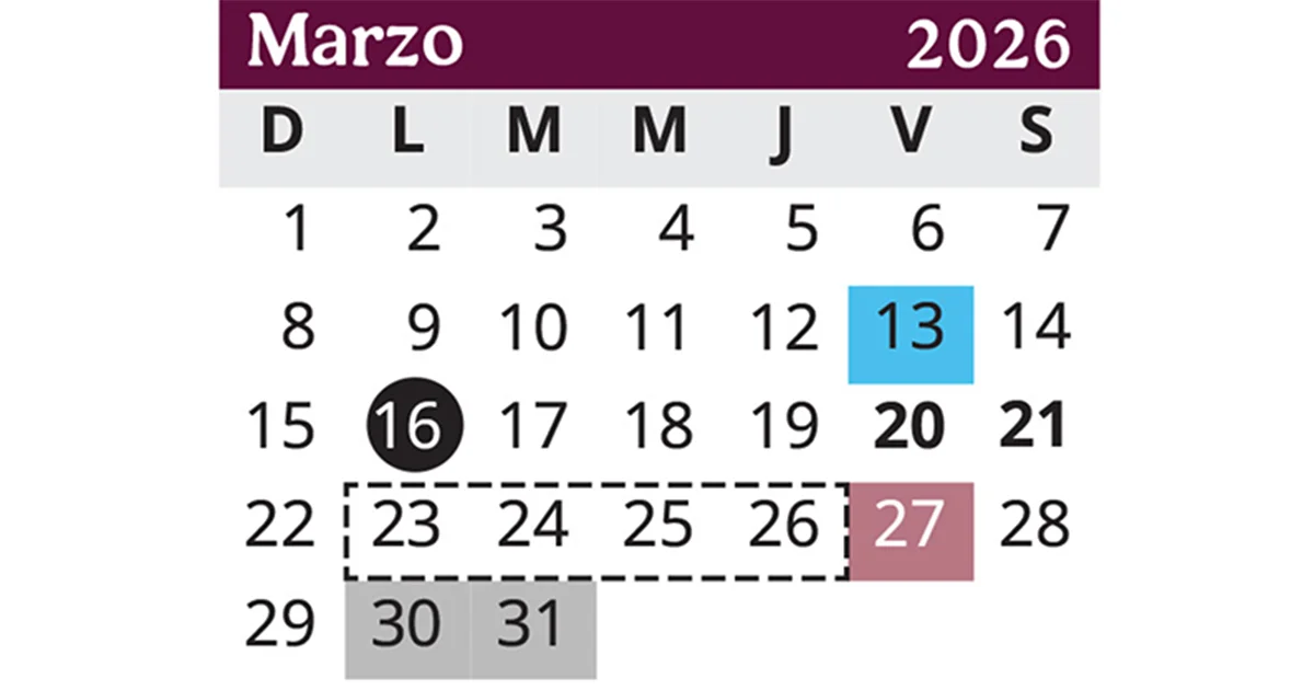 El primer descanso que la Secretaría de Educación Pública (SEP) tiene contemplado para marzo de 2026 está programado para el viernes 13