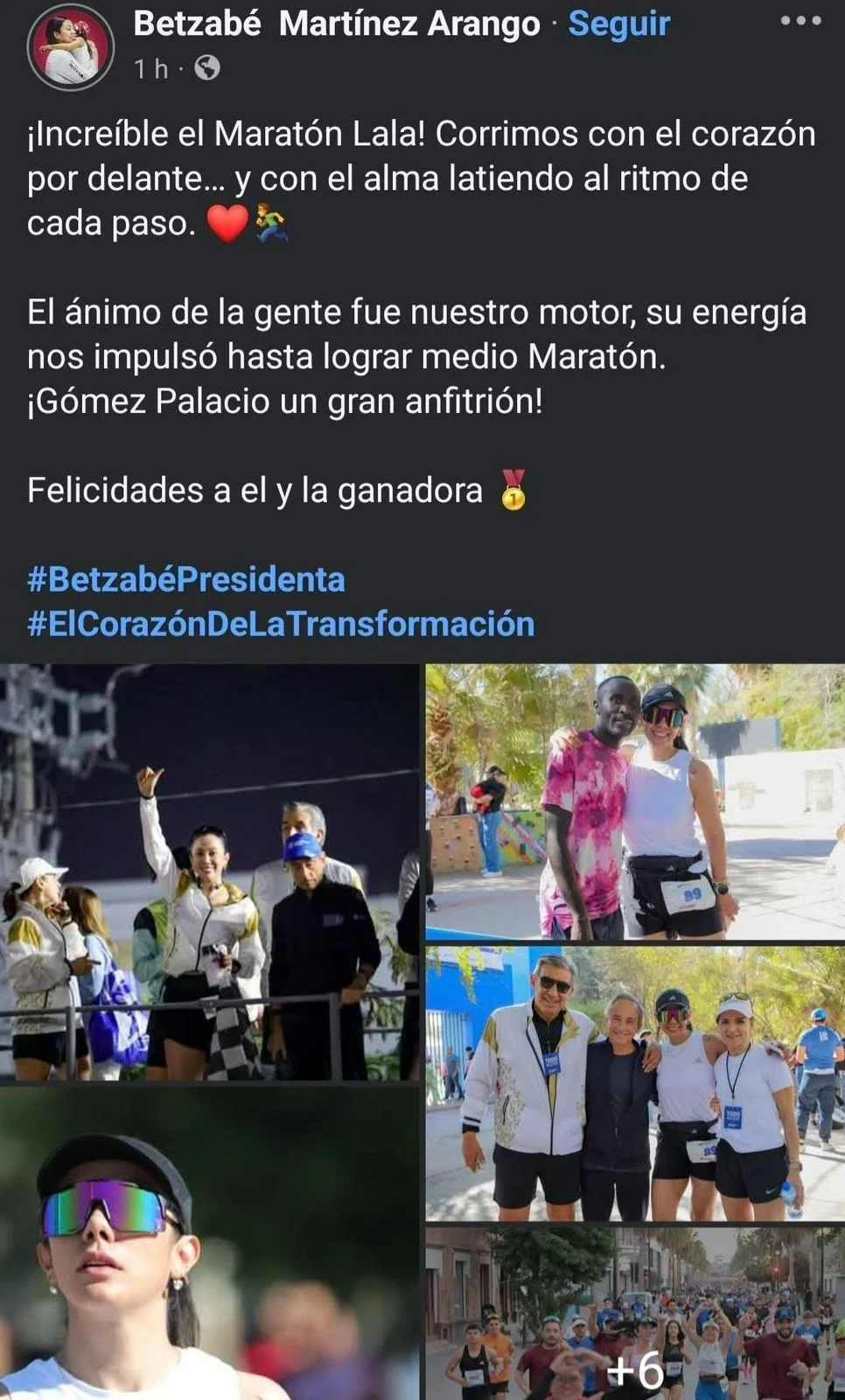 La alcaldesa de Gómez Palacio participó de forma recreativa en el Maratón Lala, completando 21 km en una participación simbólica y no competitiva, según aclaró la organización del evento.