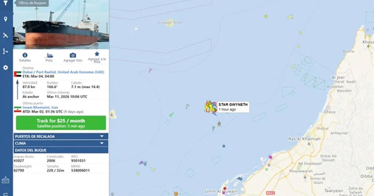 UKMTO alertó este miércoles de que un barco granelero fue alcanzado por un proyectil desconocido a 50 millas