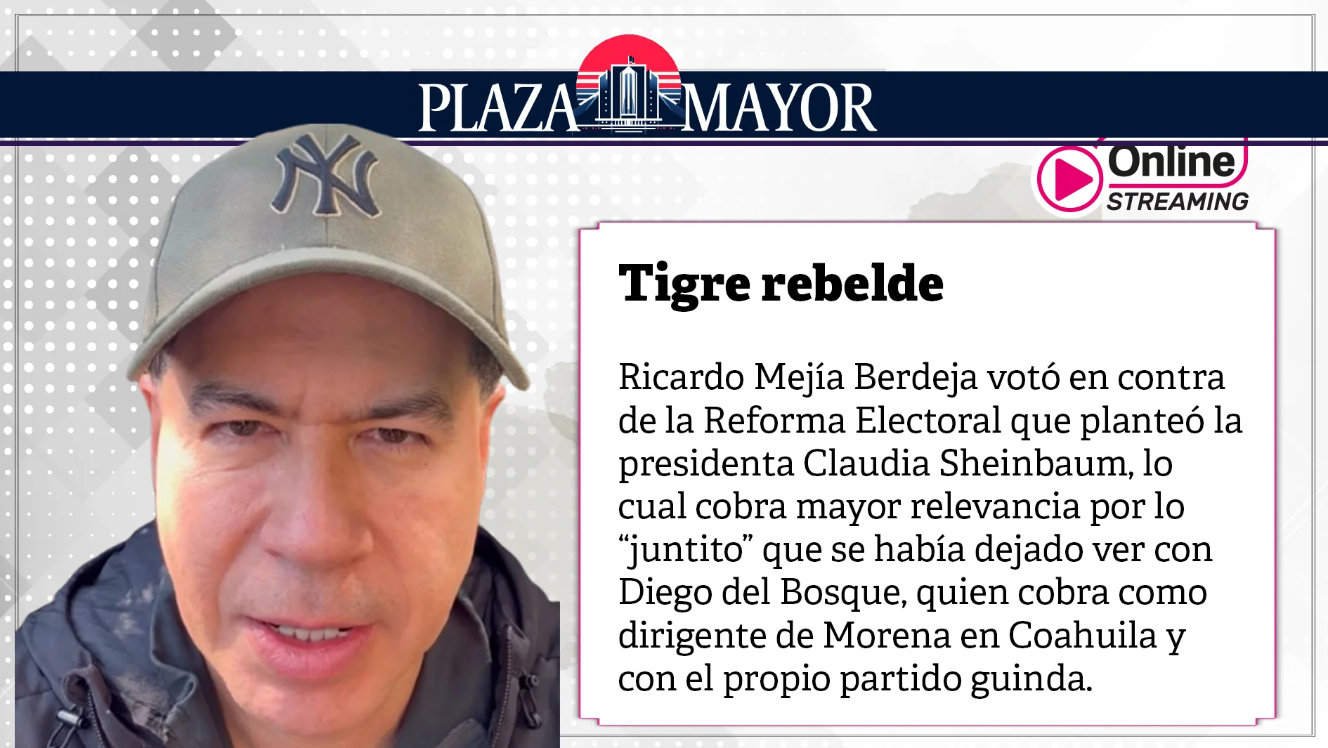 Ricardo Mejía Berdeja votó en contra de la Reforma Electoral que planteó la presidenta Claudia Sheinbaum.