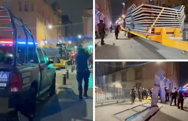 Elementos de la Policía Capitalina comenzaron a blindar Palacio Nacional la noche de este lunes ante la manifestación que se perfila
