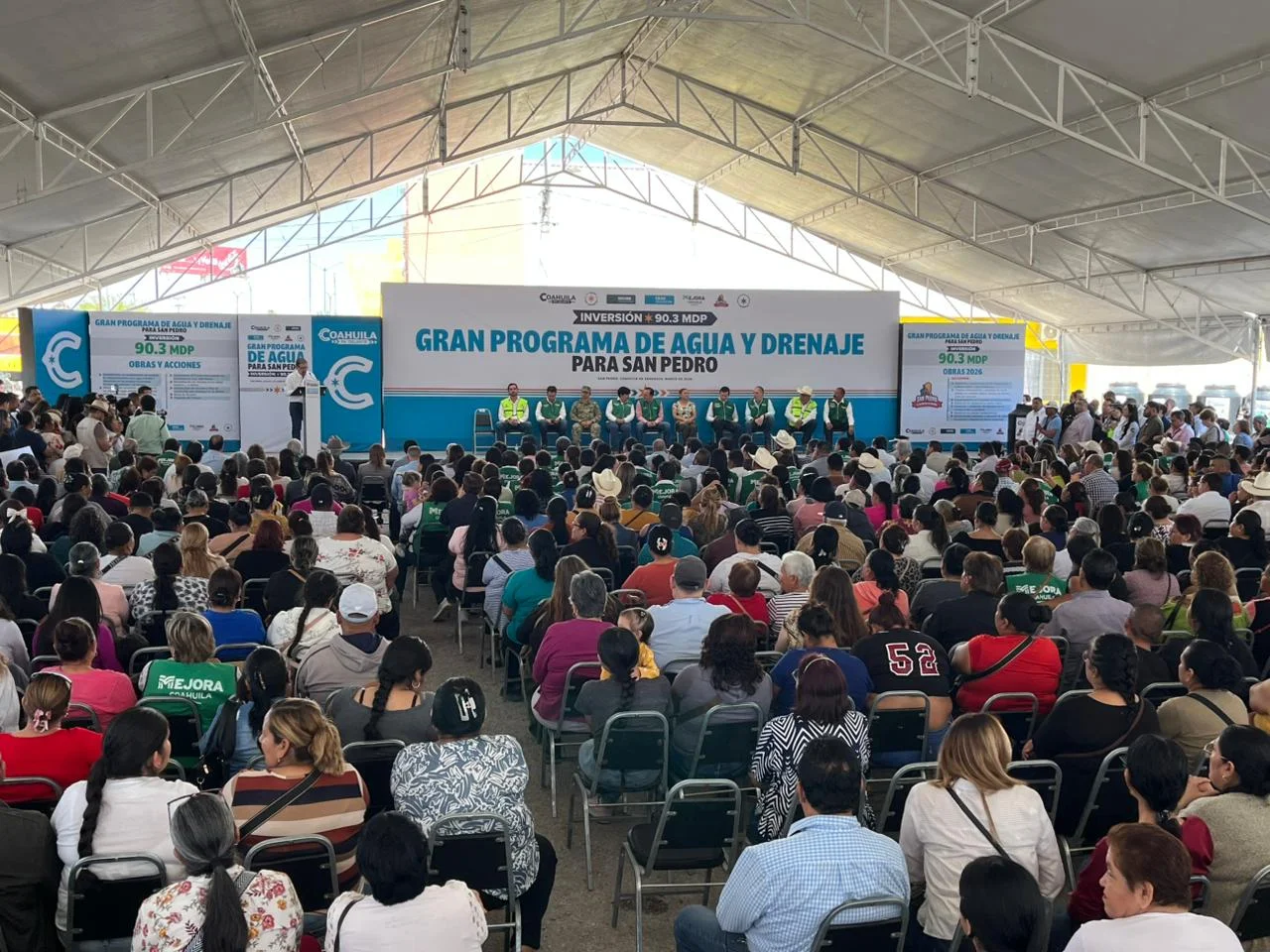 Inversión histórica de 90.3 millones de pesos para el sistema de agua y drenaje en San Pedro de las Colonias, Coahuila, beneficiando a zonas urbanas y rurales.
