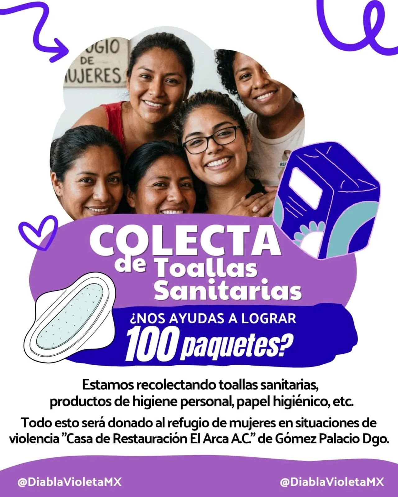 Colectiva busca 100 paquetes de toallas sanitarias para apoyar a mujeres sobrevivientes de violencia en La Laguna. Únete a la donación.