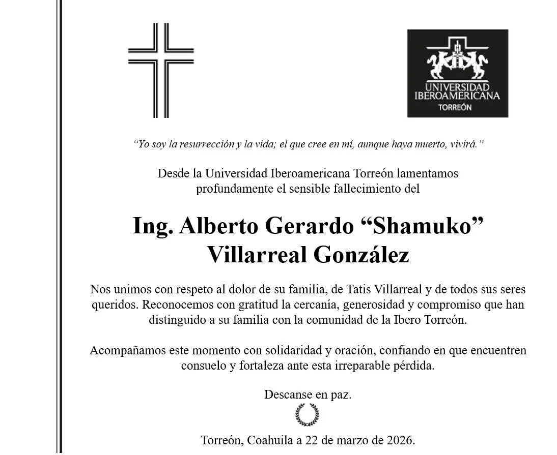 La comunidad empresarial y educativa de La Laguna lamenta el fallecimiento del empresario Alberto Villarreal "El Shamuko", tras sufrir un paro cardíaco en Monterrey.