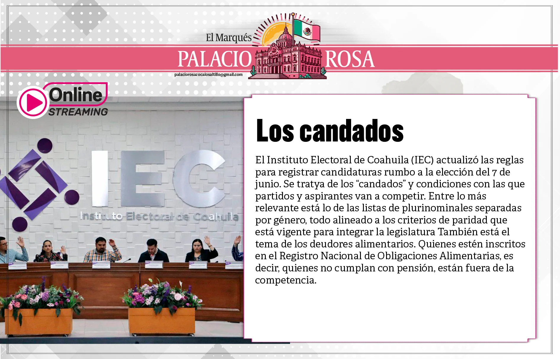 El Instituto Electoral de Coahuila (IEC) actualizó las reglas para registrar candidaturas rumbo a la elección del 7 de junio