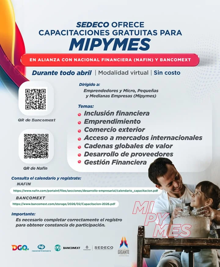 Capacitan a MIPYMES duranguenses en comercio exterior y finanzas mediante programa federal gratuito y en línea.