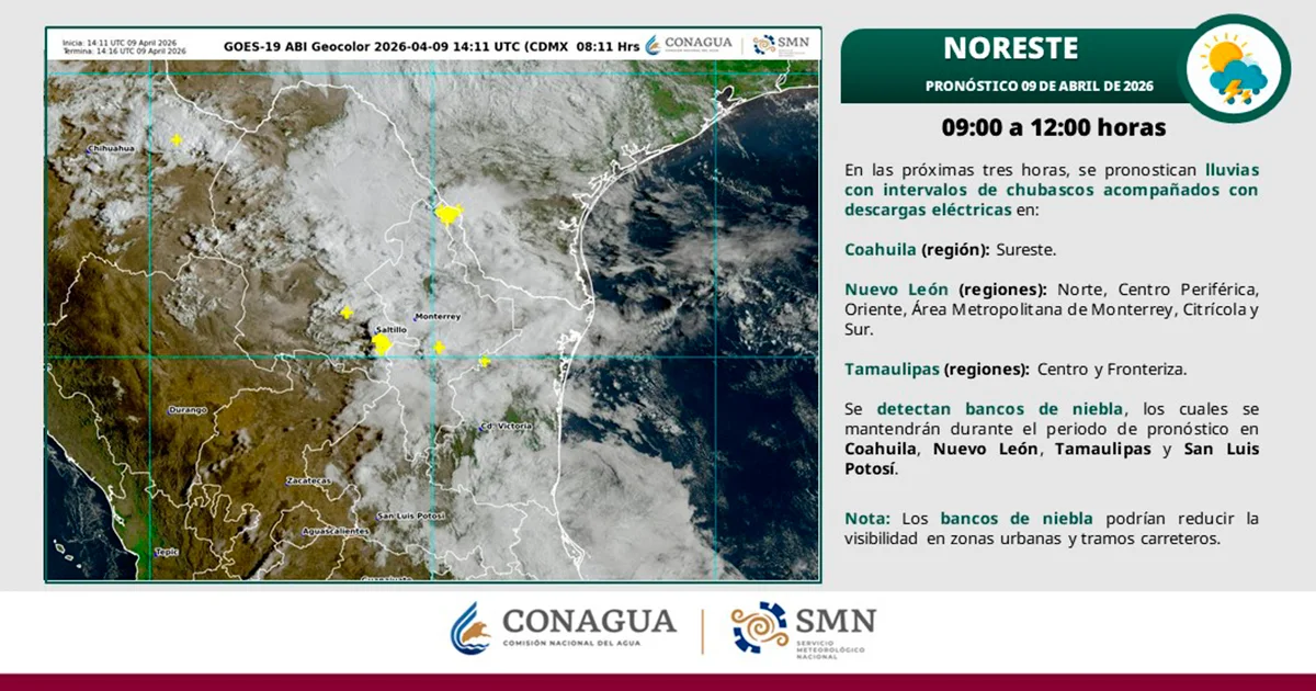 Alerta por tormentas y granizo en frontera norte de Coahuila y sur Texas