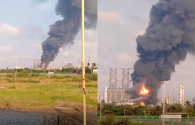 Un incendió se registró esta tarde en la refinería Olmeca en Dos Bocas, Tabasco, donde una intensa columna de humo fue visible desde varios puntos de la zona