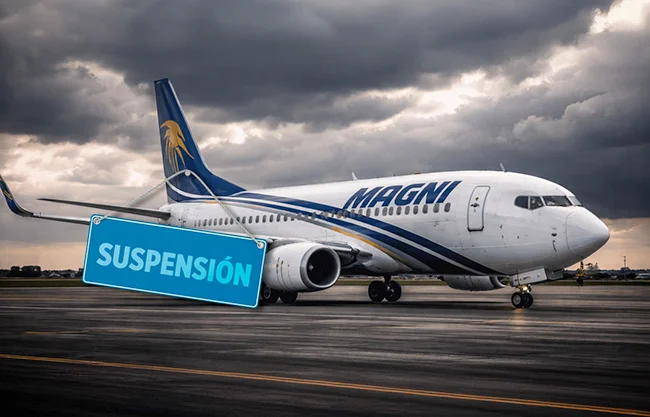 La SICT a través de la AFAC suspendió temporalmene a Magnicharters su Certificado de Operador Aéreo tras observaciones financieras, por lo que no puede vender boletos ni volar