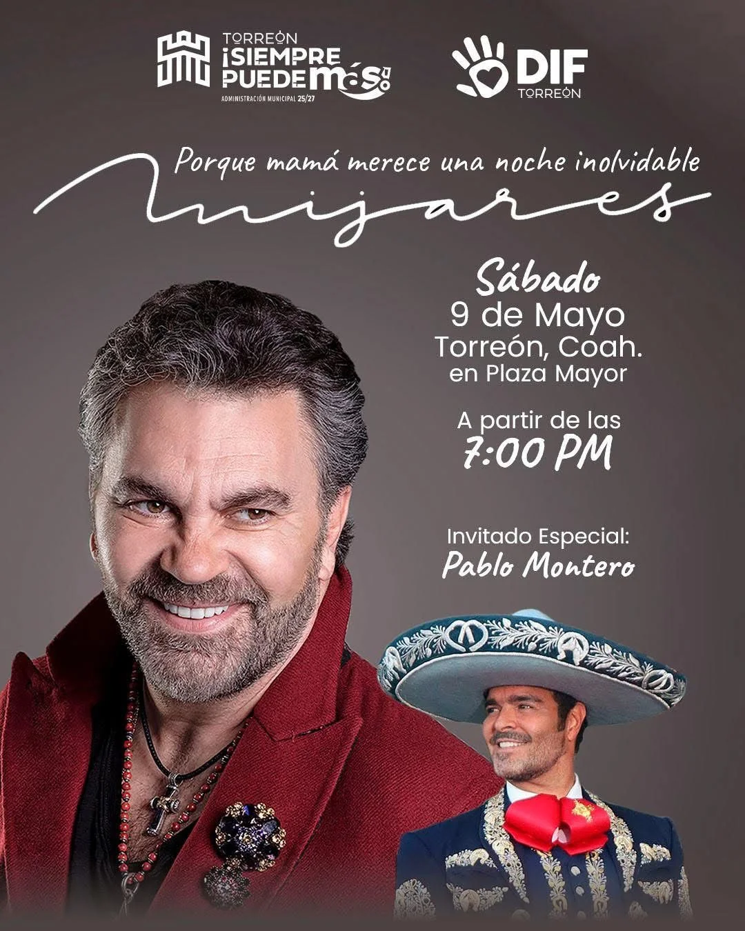 Mijares y Pablo Montero ofrecerán concierto gratuito en Plaza Mayor de Torreón para celebrar el Día de las Madres.