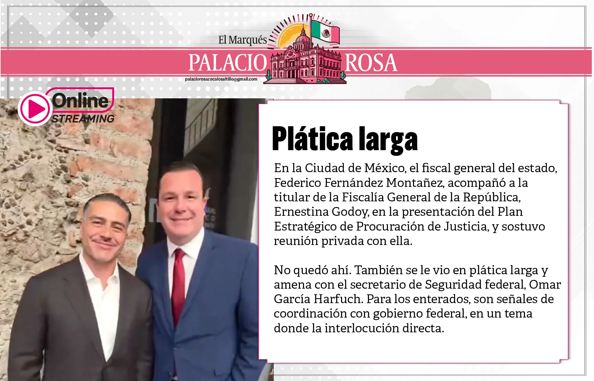 En la Ciudad de México, el fiscal general del estado, Federico Fernández Montañez, acompañó a la titular de la Fiscalía General de la República