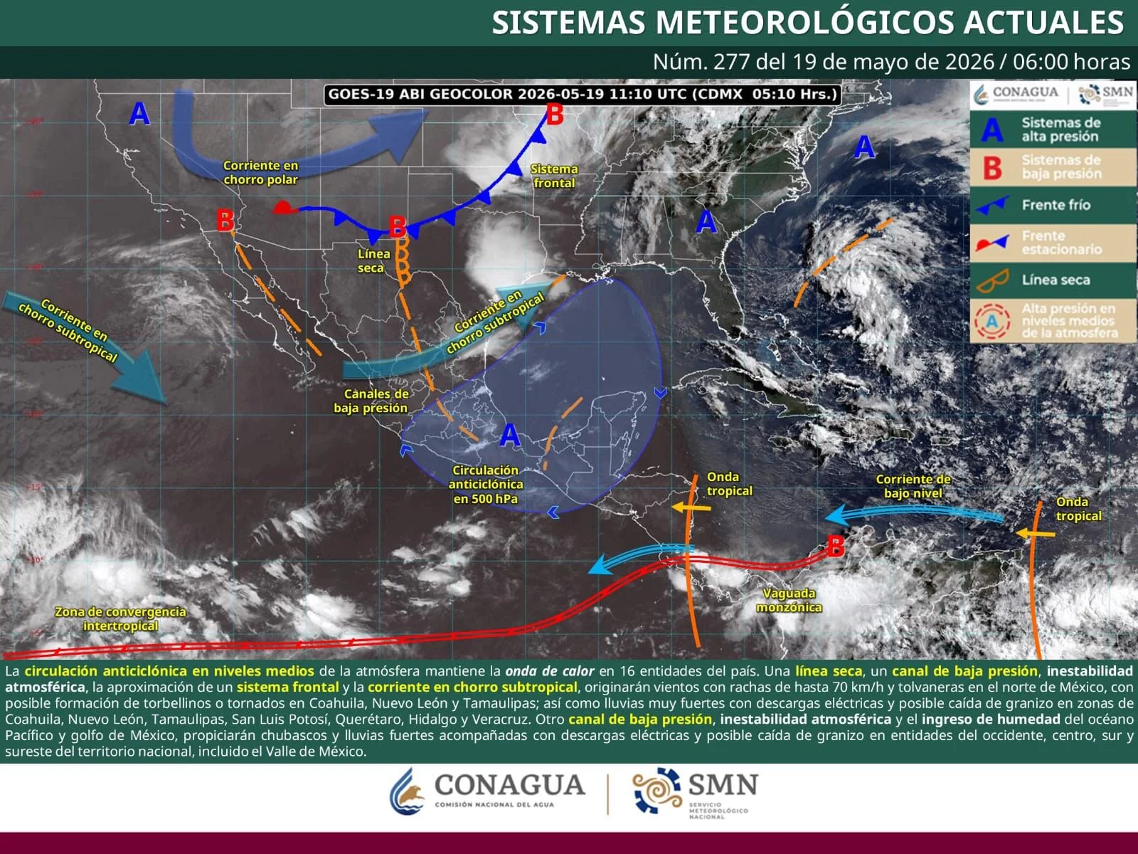 Coahuila en alerta por lluvias intensas, vientos fuertes y posible granizo este martes en la región norte.