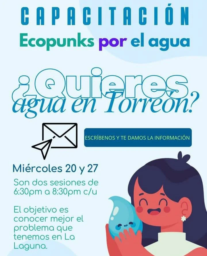 Ciudadanos se capacitan en "Ecopunks por el agua" para defender el acuífero lagunero y exigir políticas hídricas efectivas.