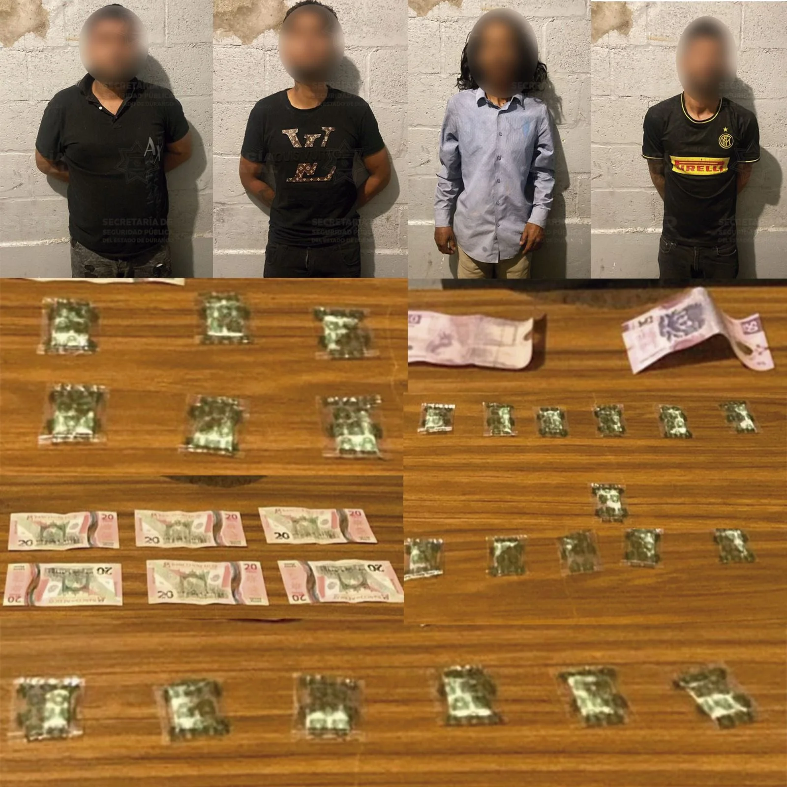 Cuatro detenidos en Gómez Palacio con dosis de cristal durante operativo Dragón; aseguradas drogas y dinero en efectivo.