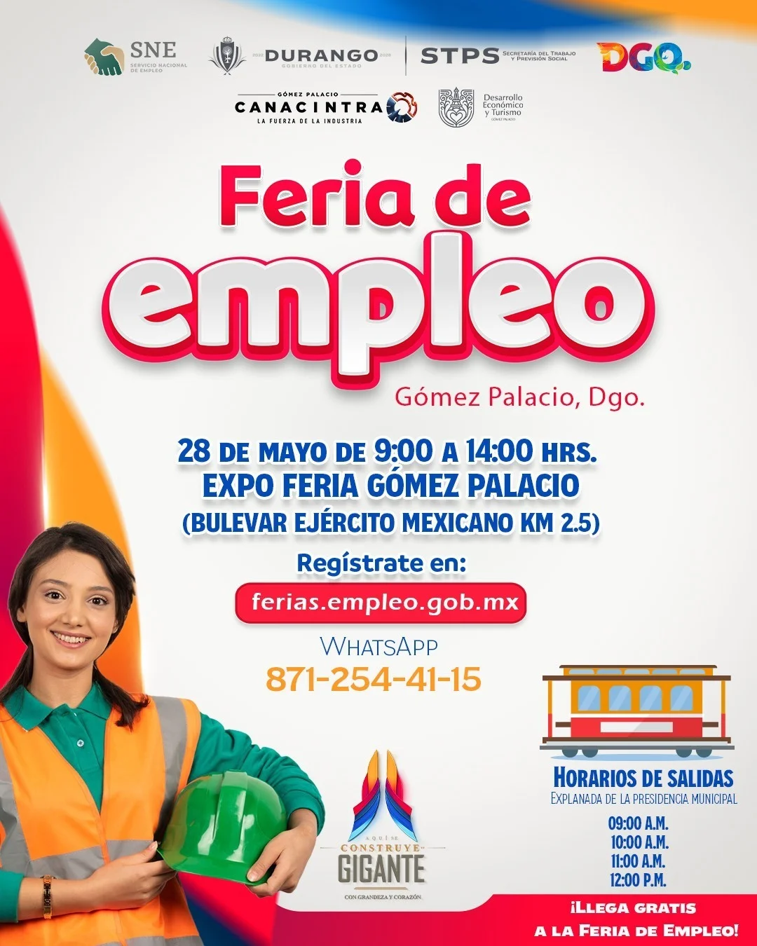 Feria de empleo en Gómez Palacio: 800 vacantes y 60 empresas participan este jueves.