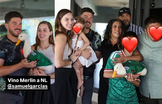 Samuel García y Mariana Rodríguez reciben al pato Merlín en su casa; el video de la visita fue eliminado de redes sociales.