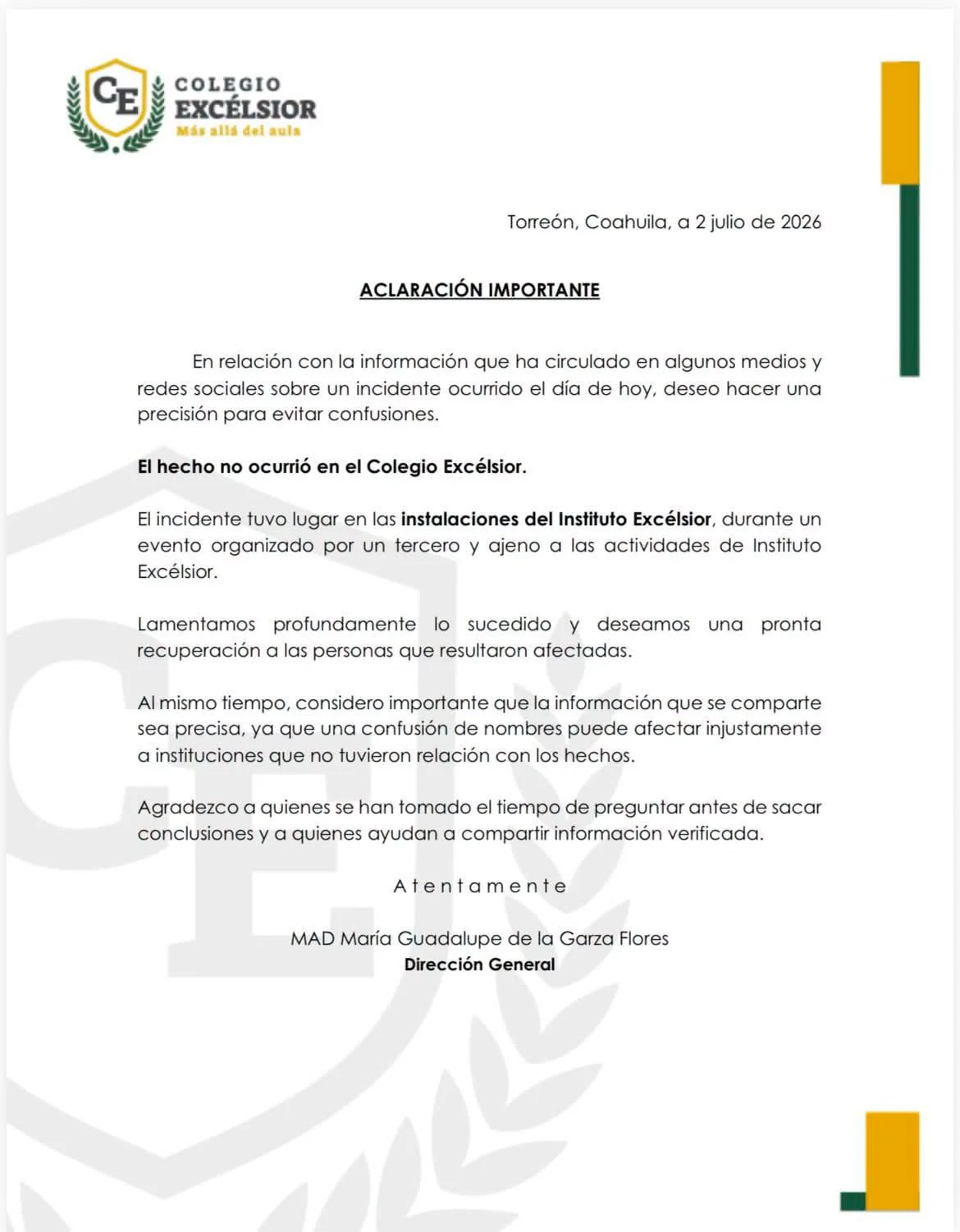 Colegio Excélsior se deslinda de incidente con pirotecnia: "Organizaron terceros”.