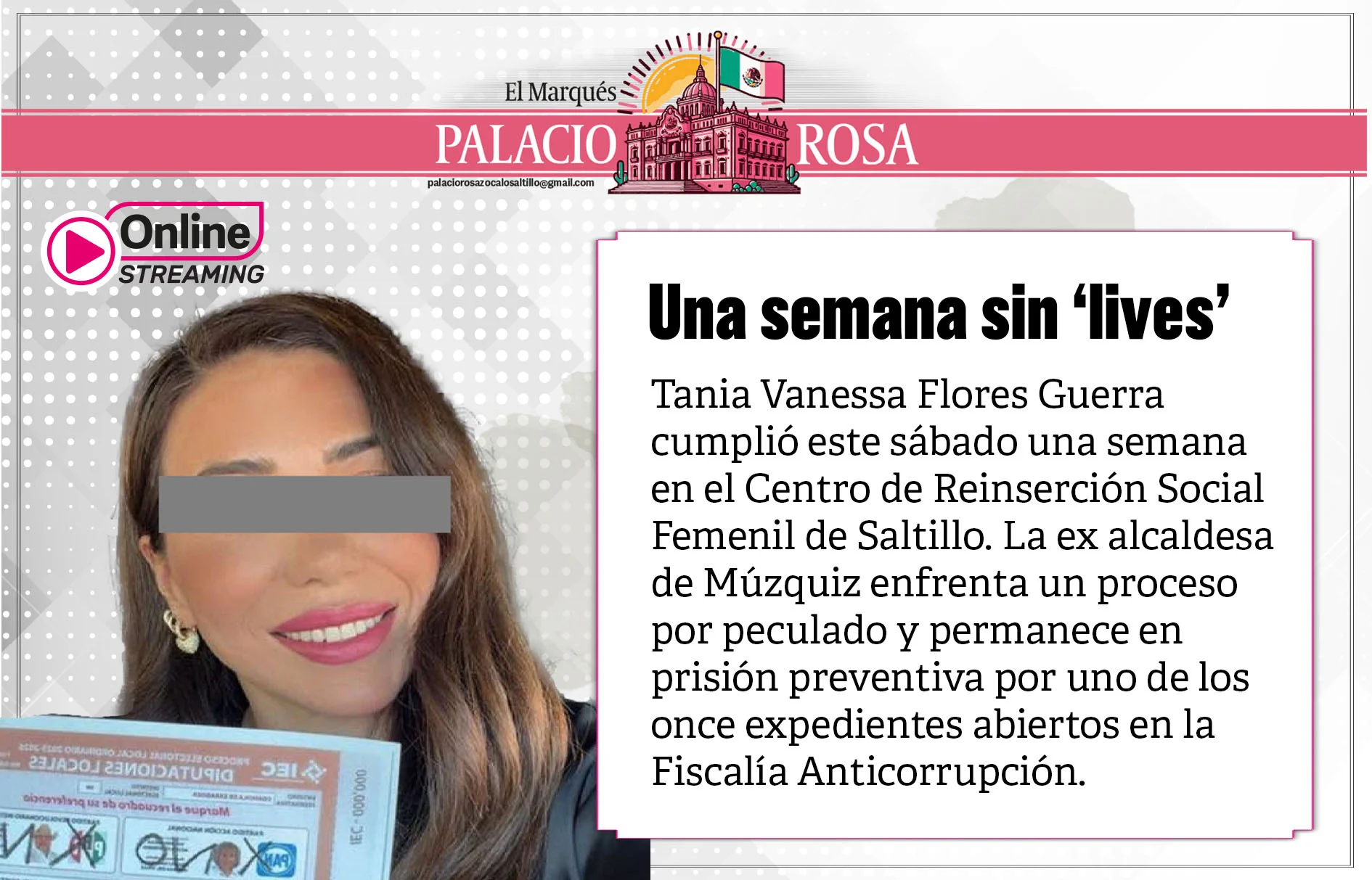 Tania Vanessa Flores Guerra cumplió este sábado una semana en el Centro de Reinserción Social Femenil de Saltillo.