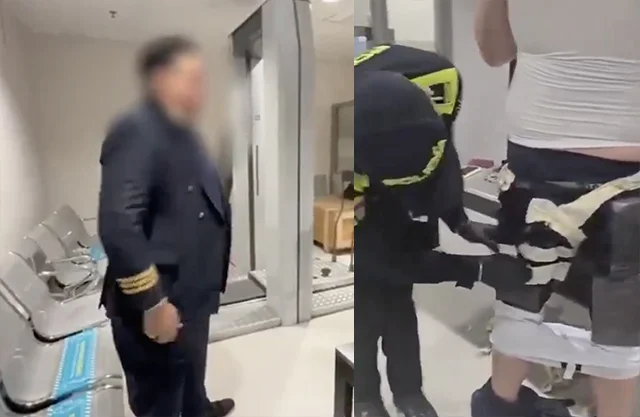El hombre detenido pretendía hacerse pasar por tripulante de una aerolínea internacional / Llevaba la droga adherida a su cuerpo en la zona de las piernas