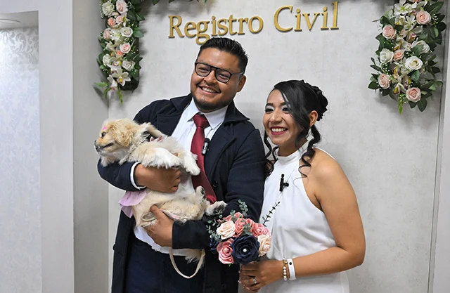 Luna, una perra pequinés que estampó su huella en el acta de matrimonio, una práctica impulsada por el Registro Civil de Ecuador.
