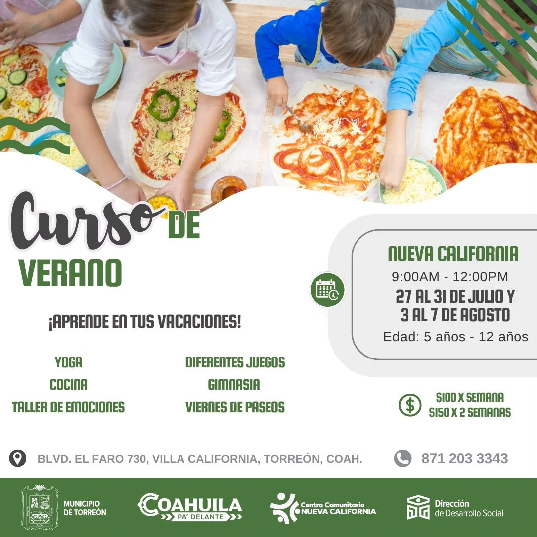 Niños de 5 a 12 años disfrutarán actividades recreativas y talleres en el Centro Comunitario Nueva California del 27 de julio al 7 de agosto.
