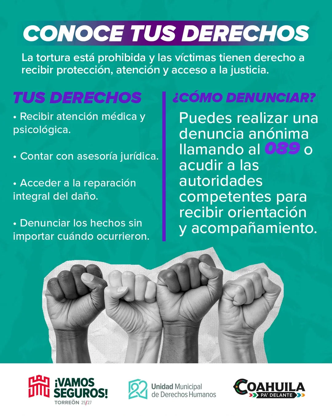 Torreón impulsa campaña para informar sobre los derechos de las víctimas de tortura