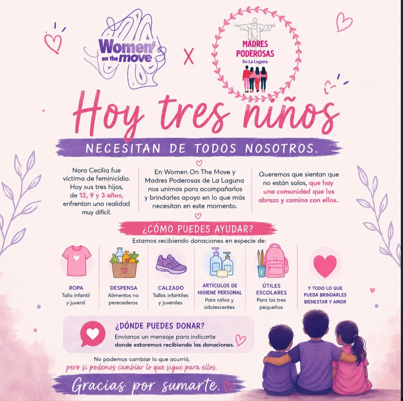 Unen fuerzas para recolectar apoyo en especie para los tres hijos de Nora Cecilia