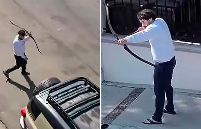 VIDEO: Hombre lanza flechas con arco de cacería en Tijuana y su mamá lo denuncia; agredió a policías