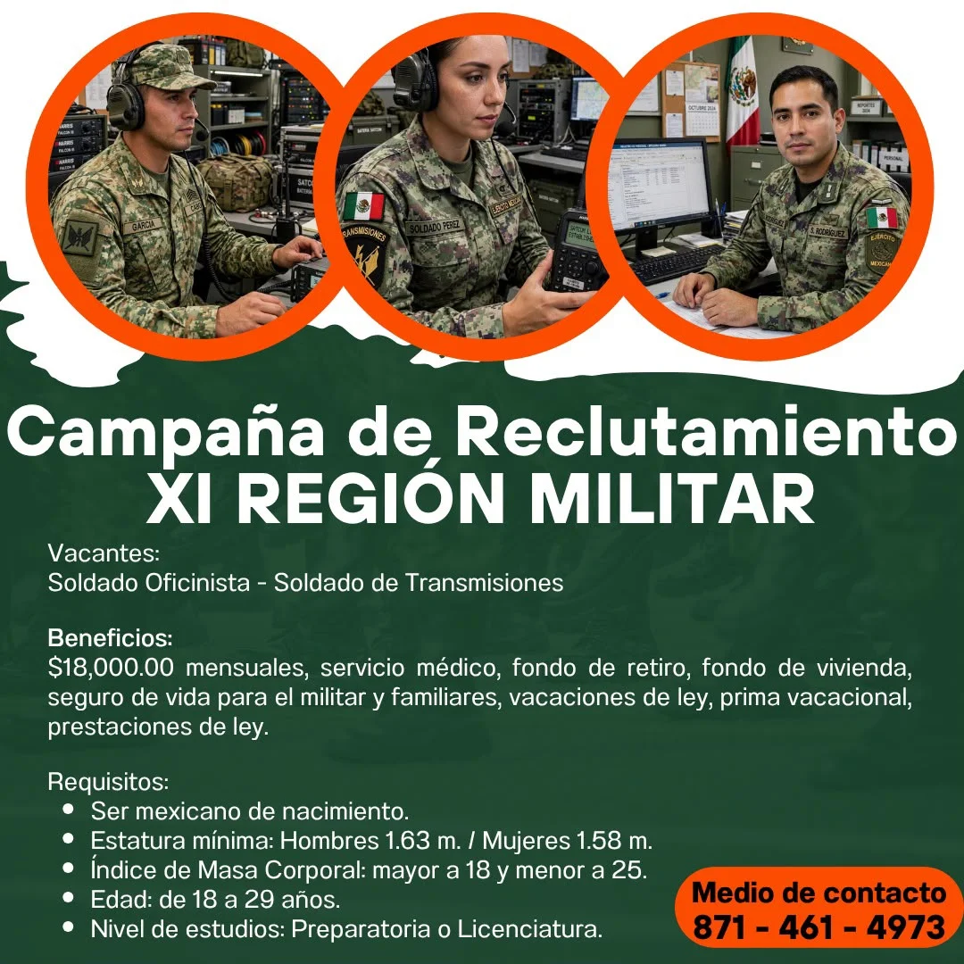XI Región Militar busca nuevos soldados con campaña de reclutamiento