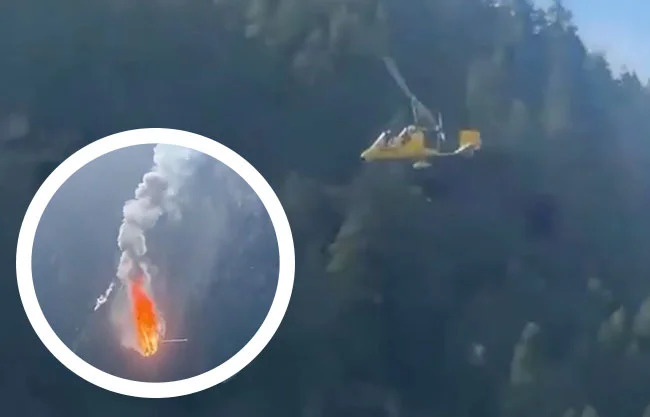 Graban momento en que helicóptero choca contra cables y se incendia en Italia | VIDEO