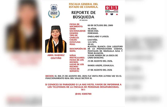 Cumple más de 24 horas desaparecida adolescente; Fiscalía mantiene búsqueda