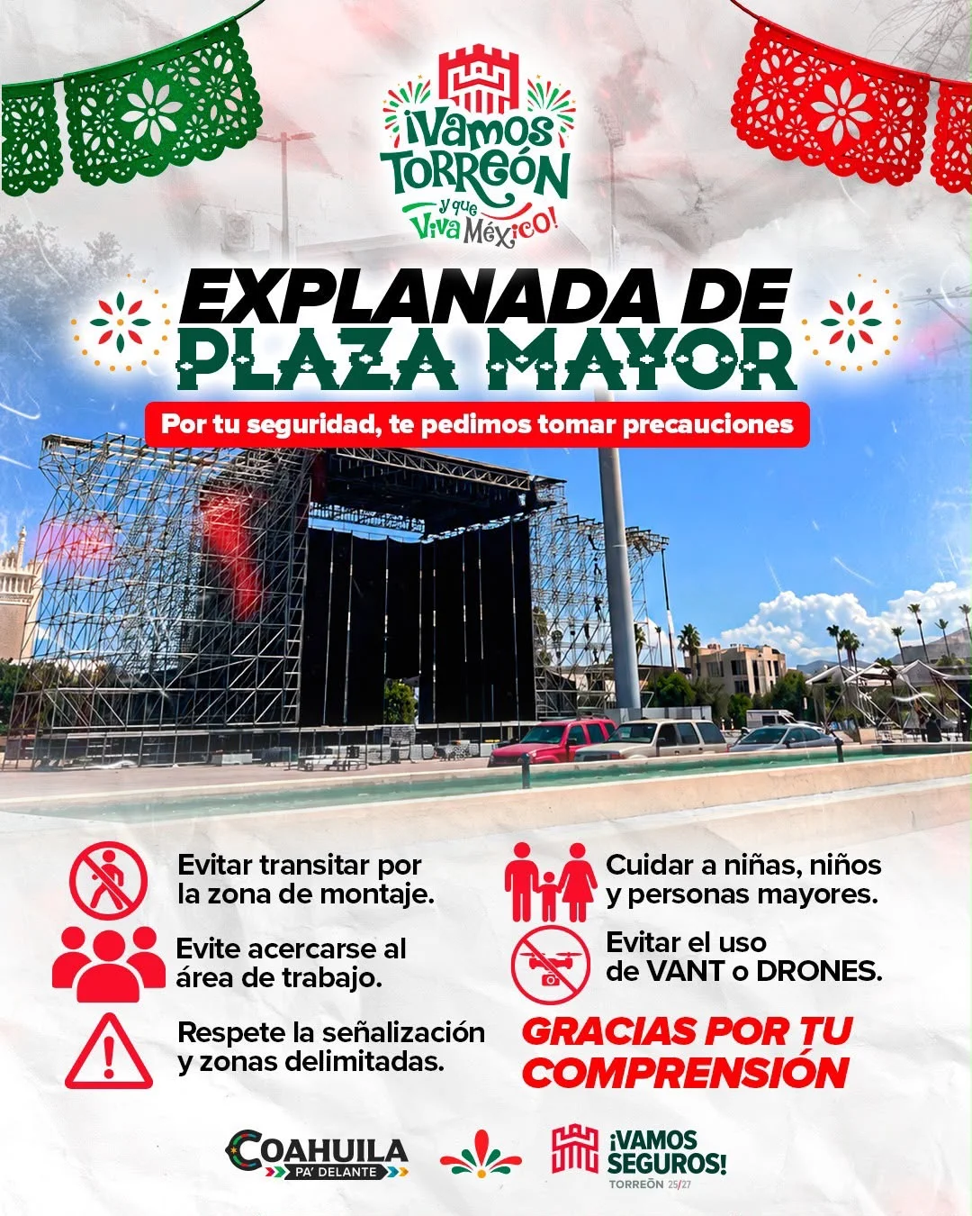 Piden extremar precauciones en Plaza Mayor por montaje para festejos patrios