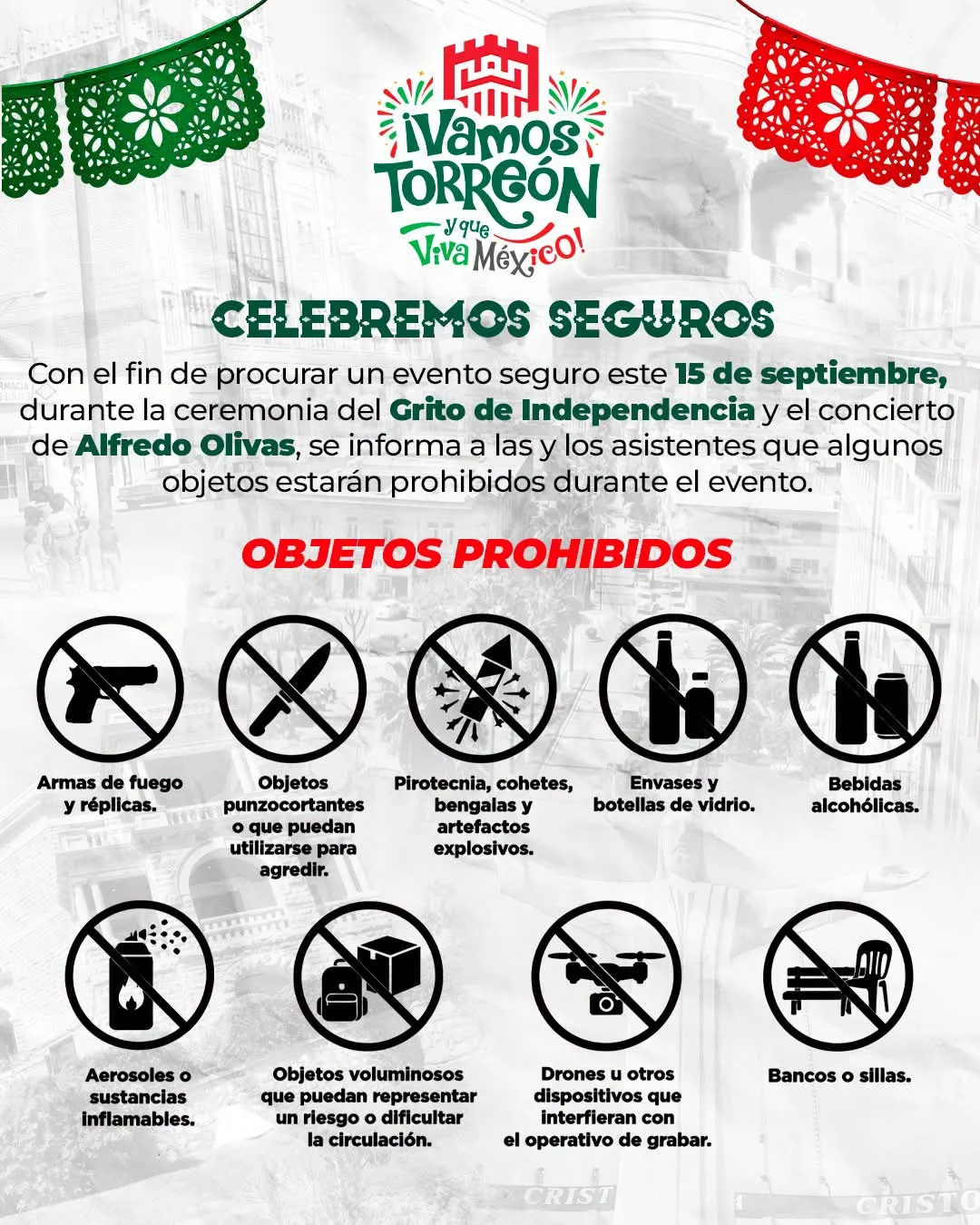 Toma precauciones: estos objetos no podrán ingresar a los festejos del 15 de septiembre