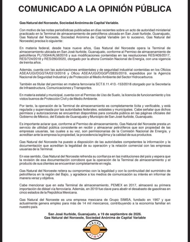 Tras aseguramiento de combustible, Gas Natural del Noroeste defiende operación de terminal
