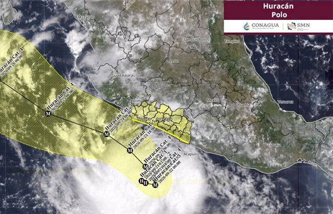'Polo' se intensifica a huracán con vientos de 130 km/h frente a costas de Guerrero