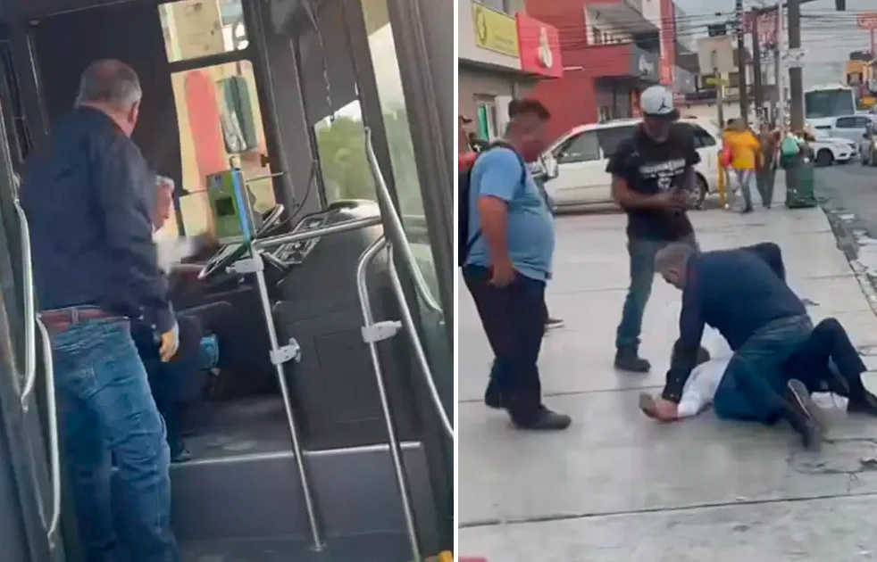 Pelea entre chofer y automovilista en Apodaca casi provoca un accidente: el camión avanzó solo