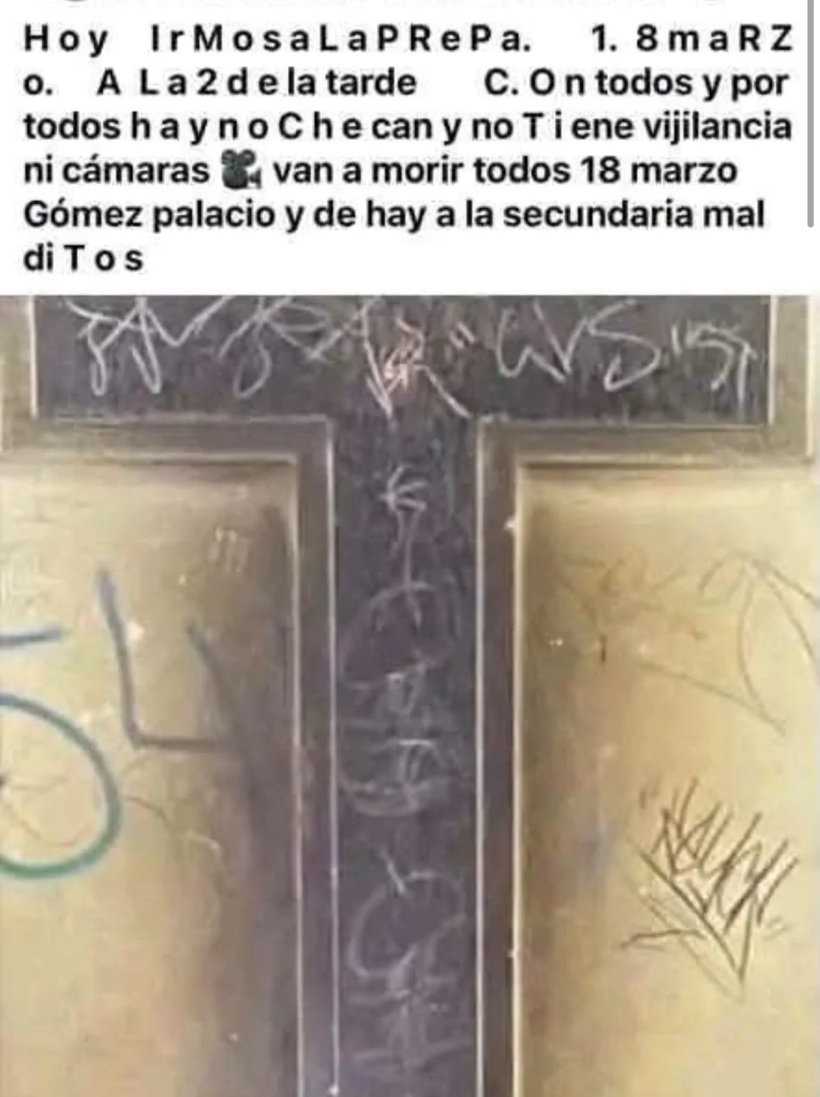 Amenaza de ataque moviliza a cuerpos de seguridad en el Instituto 18 de Marzo en Gómez Palacio