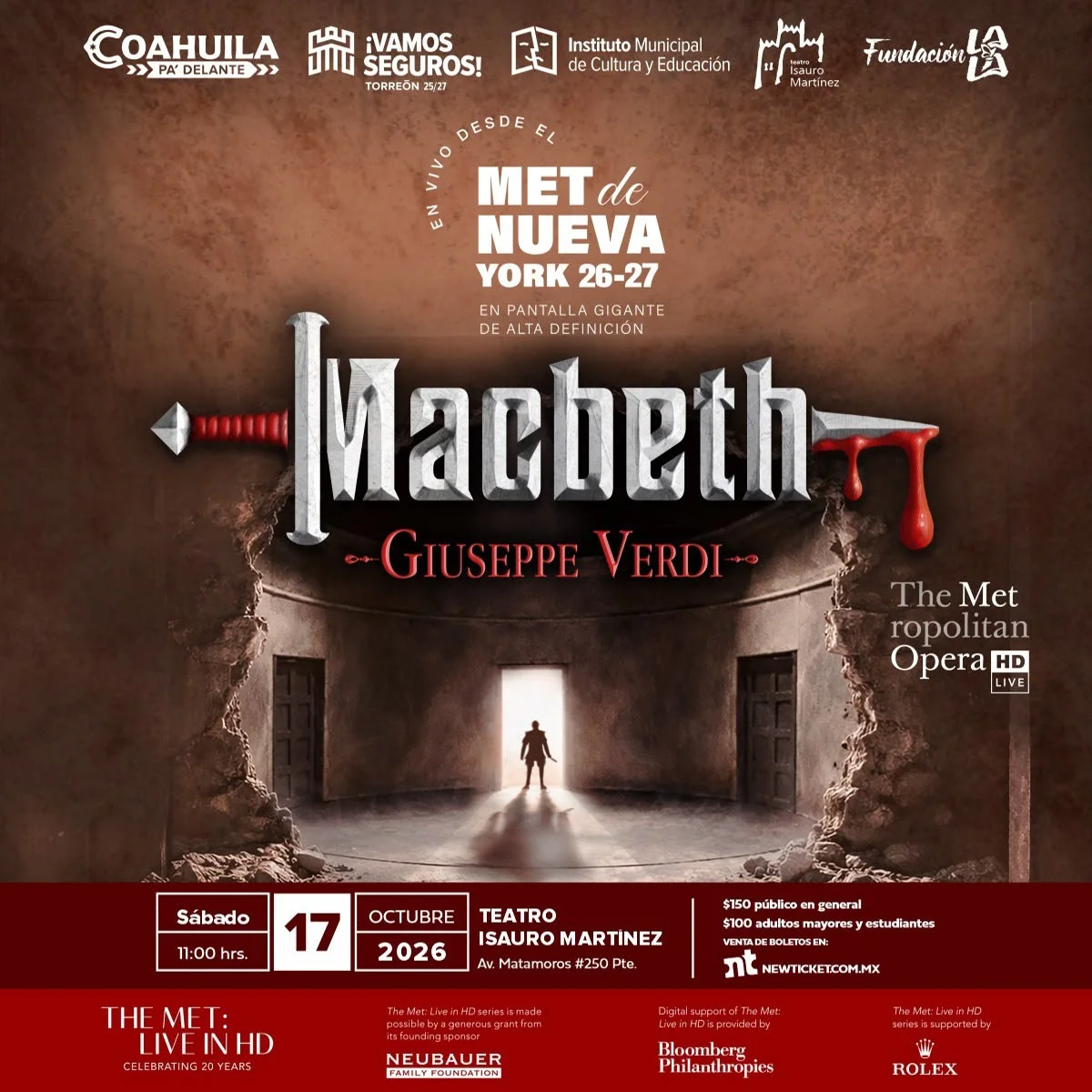 Transmitirán Macbeth desde Nueva York en el Teatro Isauro Martínez