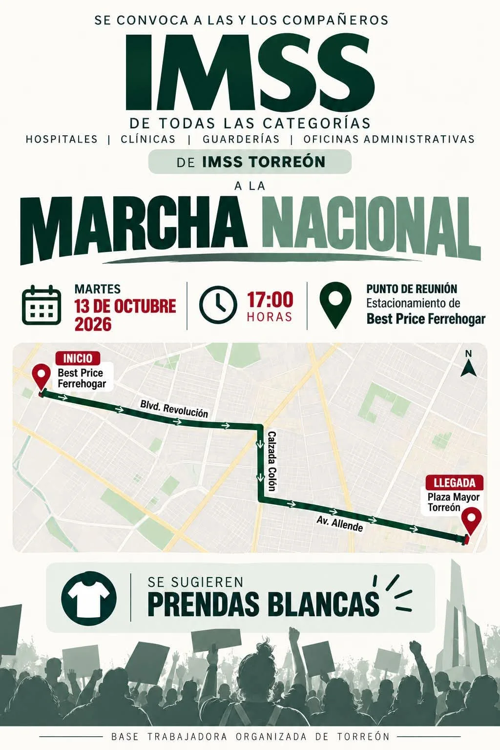 Convocan trabajadores del IMSS a megamarcha, también en Torreón