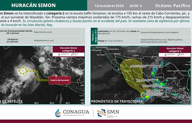 Se intensifica huracán 'Simon' y sube a categoría 2