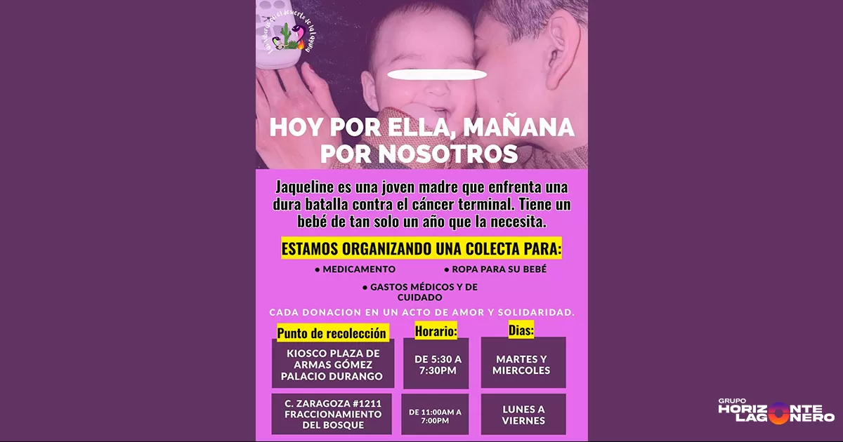 Jaqueline, de apenas 20 años de edad, es madre de un bebé de tan solo un año, y actualmente atraviesa una situación médica y económica sumamente delicada.
