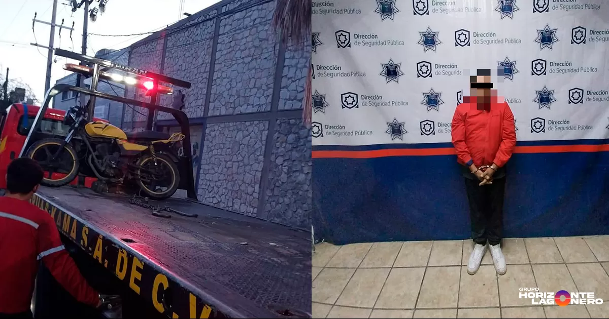Detienen a hombre por conducir motociclista con reporte de robo en Torreón